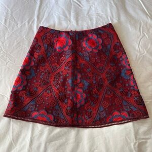 Sandro Red and Blue Floral Lace A-Line Skirt